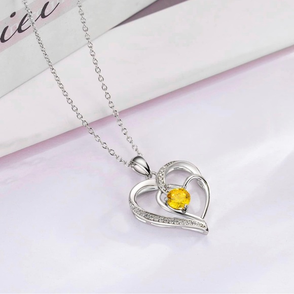 925 Silver 18” Heart Necklace with Yellow Gemstone 💛 - Picture 4 of 8